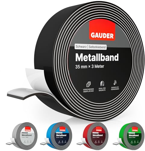GAUDER Metallband selbstklebend schwarz I Ideal für Tonies®-Figuren & -Regale I Ferroband I Magnetband für Magnete I Eisenband I Stahlband (3m)