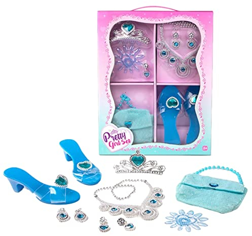Vesone Prinzessin Schuhe und Kronen - Little Girl Princess Schuh- und Schmuckboutique | Tiara Krone Ohrringe Halsketten Handtasche Rollenspiel Schuhe Set