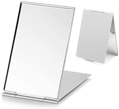 2 Reisespiegel 10×6.7 cm, Kleiner Taschenspiegel aus Aluminium, Portable Faltung Klappspiegel, Tischspiegel, Make-up-Spiegel für Reisen, Kosmetikspiegel für Camping, Schminken