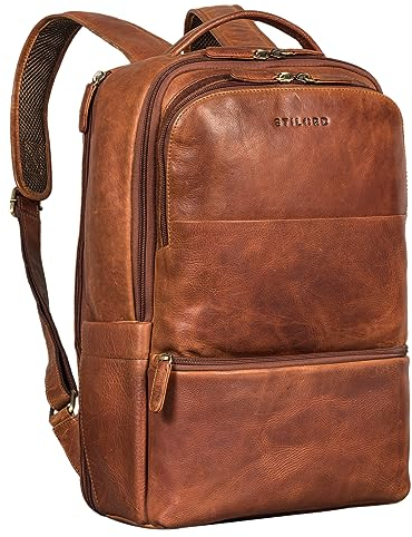 STILORD 'Thore' Luxuriöser Leder Rucksack mit Laptopfach 17 Zoll Damen Business Rucksack Herren Vintage Tagesrucksack Echtleder, Farbe:kara - cognac