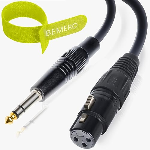 BEMERO XLR a jack 6,3 mm – 3 m – con fascette in velcro – Jack su XLRf – Cavo microfono, cavo linea, Jack, TRS, bilanciato, 3 poli, nero