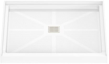 Sunrosa Base doccia 91,4 x 91,4 cm, base doccia a soglia singola con scarico centrale, piatto doccia SMC in bianco, superficie ruvida antiscivolo, include copertura in acciaio inossidabile cromato