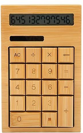 ciciglow Solarrechner aus Bambusholz, 18 Tasten, Standardfunktion, Tischrechner mit 12-stelligem Großem Display, Solarbatterie, Dual-Power-Rechner für Büro, Zuhause, Schule