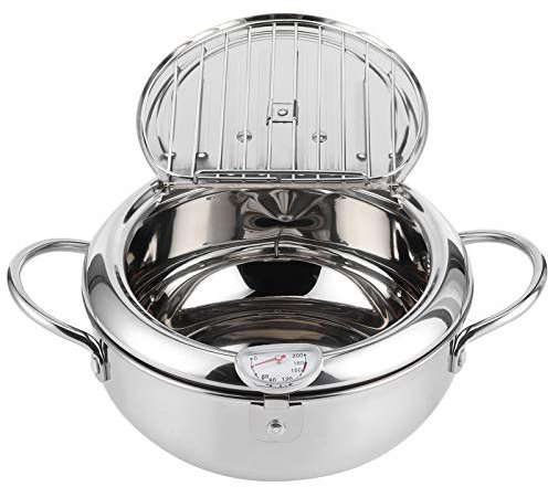 Mini Deep Fryer Japanese Style Mini Deep Fryer with Cold Handle Kitchen Tool Deep Fryer S 20cm, L 24cm for Gas Stoves (Small 20cm)