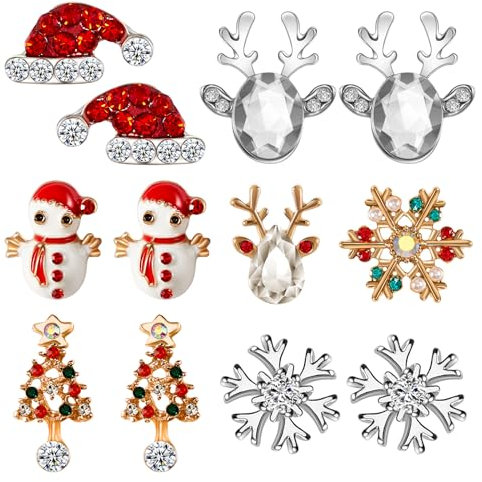 6 Paare Hängende Weihnachten Ohrringe Schneeflocken Weihnachtsohrringe Weihnachtsbaum Ohrringe Neuartige Lustige Weihnachten Ohrhänger für Damen Schmuck