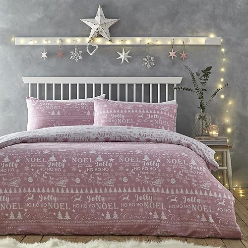 Charlotte Thomas Jolly Christmas Duvet Cover Set Pink Xmas Bedding Set Super King
