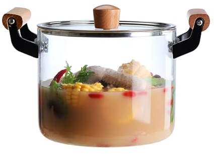 Marmite en Verre Transparent, Batterie de Cuisine Multifonction en Verre avec Couvercle et poignée, résistante à la Chaleur, marmite en Verre for pâtes, Nouilles, Soupe, Lait [Niveau énergétique A] (