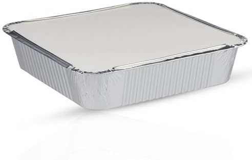 CHEF ROYALE [25 Pack] 9 x 9, 2 inches deep Alumanium Foil Containers with Lids -Large Disposable Takeaway Food Storage containers -Ideal for Baking, Cooking & Meal Prep and Takeaway Recycleable (25)