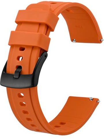 BISONSTRAP Cinturino per Orologi in Silicone Gomma 20mm, Cinturino per Uomo Donna, Cinturini di Ricambio a Sgancio Rapido, Arancia con Fibbia Nera
