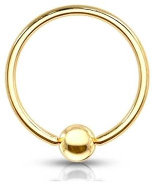 Paula & Fritz® Klemm-Ring Gold 2,4-mm Stark 12-mm Lang 5-mm Kugel Chirurgenstahl 316L Closure Ring Septum-Piercing Nasenring Augenbraue-n Ohr-Piercing