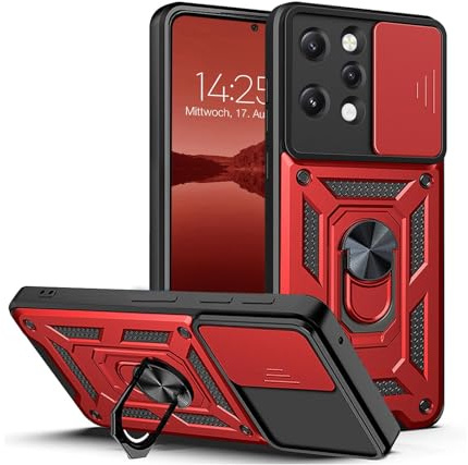 LBH Armor Hülle für Xiaomi Redmi 12 Case mit Kameraschutz Outdoor Stoßfest Handyhülle 360 Grad Metal Ring Halter Ständer Schutzhülle für Handyhalterung Auto Magnet Rot