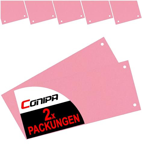 Conipa® - 200 Stück Trennstreifen für Ordner DIN A4 Rot (MADE IN GERMANY) gelocht - Trennblätter aus RECYCELTEN KARTON (240x105mm) - Trennlaschen & Trenner zur Unterteilung schmal - Abtrennen Pappe