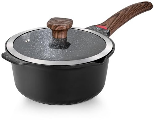 VINCHEF Sartén con tapa, juego de ollas de inducción antiadherentes de 4 cuartos de galón, cacerola con herramientas de silicona y protectores de ollas, libre de PFAS y PFOA, color negro