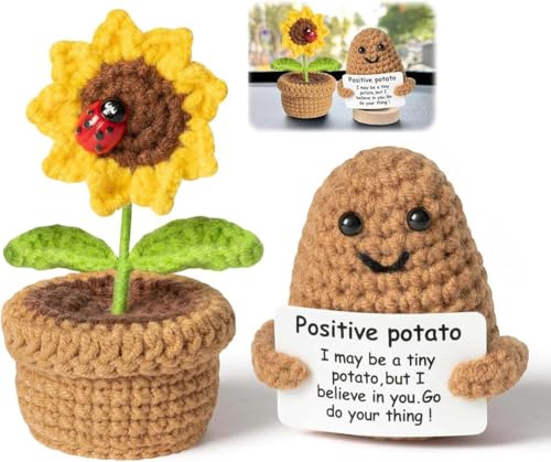 LGWJHCY Positive Potato & Sonnenblumen Topfpflanze Geschenk, Kreative Geschenke für Freunde, Gute Besserung Geschenke, Geschenk zur Förderung Positiver Energie, Süßes Kleines Ornament