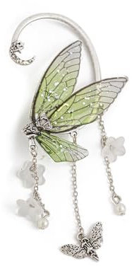 BSLVWG Butterfly Tassel Ear Cuff Earrings for Women Non Piercing Ear Wrap Zircon Adjustable Dainty Ear Wrap Hook Crawler Climbers Clip on Cartilage Earrings (Green)