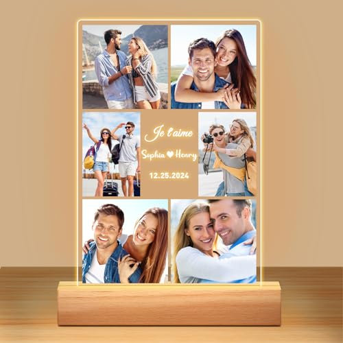 Zokeynice Cadre Photo Personnalisé avec Photo, Lampe Personnalisée avec Photo, Cadeau Personnalisé Couple Copain Copine Original, Cadeau Anniversaire Femme, Idee Cadeau Noel Femme Homme Personnalisé