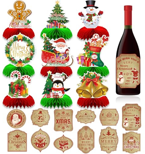 TYXHXTF 9PCS Tischdeko Weihnachten, Bienenwabe Mittelstück Dekoration, Tischdekoration Set, Santa Schneemann Elch Bienenwabe, Weihnachten Party Tischaufsätze für Weihnachten Party Deko