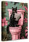 Black Cat on Toilet Canvas Wall Art Animal Read Newspaper Picture 1P Tropical Plant Posters Prints Cute Modern Artwork for Living Room Bedroom Home Decor Framed Gallery-Wrapped Ready to Hang