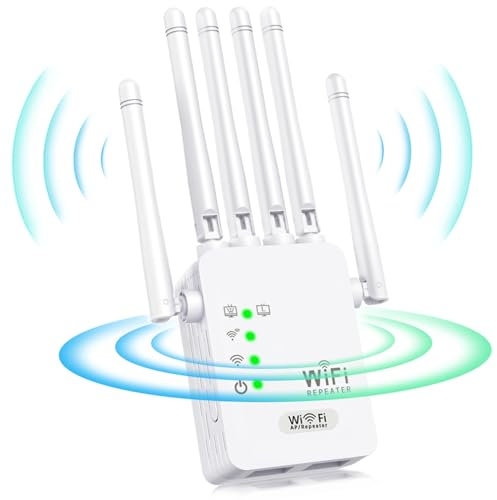 Répéteur WiFi,Amplificateur WiFi,repeteur WiFi Puissant avec 6 Antennes Puissantes,2 Ports LAN,Mode Répéteur & Routeur & AP,repeteur WiFi Exterieur Couverture WiFi de 300 m²,Facile à Installer (600)