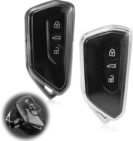 Joynine 2Stück Autoschlüssel Hülle kompatibel mit VW Schlüsselhülle 3-Tasten Autoschlüssel TPU Schlüsselcover für VW Golf 8 GTE GTI Skoda Octavia 4 IV Enyaq IV Seat Leon MK4 Cupra(Transparent Schwarz)