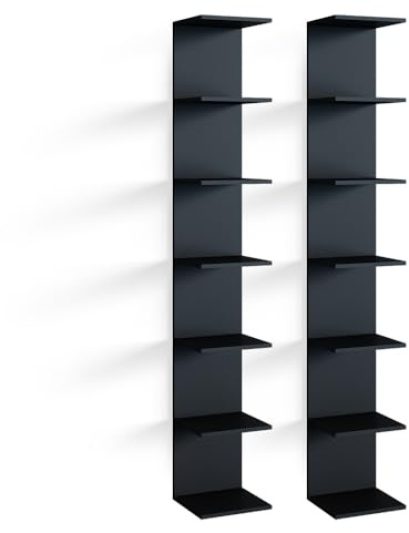Vicco Wandregal Paolo, Schwarz, 28 x 190 cm | 2er Set, zur Wandmontage für Bücher und Dekorationsartikel