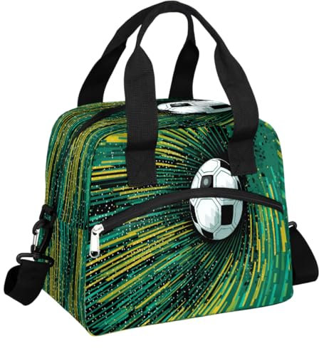 GeMeFv Lonchera térmica verde de fútbol para mujeres y hombres, lonchera reutilizable con correa ajustable para el hombro