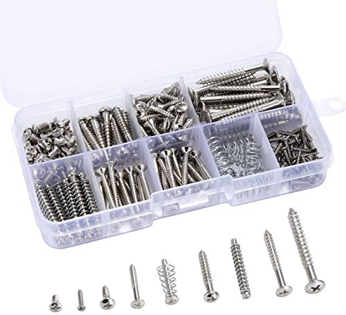 Kit de Vis pour Guitare électrique et Basses, 226 Pièces 9 types Guitar Screws pour Chevalet, Pickguard, Pickup, Accordeur, Commutateur et Plaque de Manche Vis, Argent