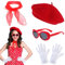 KECDRU Rockabilly Accessoires Damen Rot 50er 60er 1950s Französisches Kleid Zubehör Baskenmütze Schal Sonnenbrille Handschuhe Vintage Kleidung Set Für Karneval Motoparty Retro Teily Party