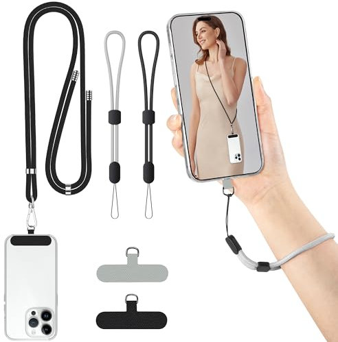 mylovetime Phone Lanyard, Adjustable Mobile Phone Lanyard Crossbody, Phone Neck Strap Include 2 Phone Wrist Strap Anti Theft with 2 Patches Compatible with Iphone Wrist Strap for Most Smartphones