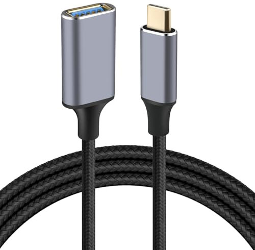 AXFEE Adaptador USB a Tipo C 3.0 Cable OTG de Aluminio Nylon 5Gbps, Adaptador USB Tipo C a USB 3.0, Cable OTG Tipo C Macho a USB Hembra, para portátiles, tablets y teléfonos (1M)