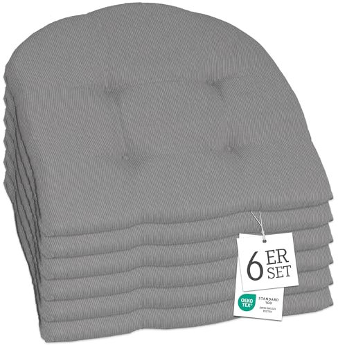 Beo Sitzkissen Stuhl 40x40 cm Halbrund 6er Set | Atmungsaktives Sitzkissen Gartenstuhl Made in EU | UV-beständiges Sitzpolster | Stuhlkissen Outdoor waschbar | Sitzkissen Bank in Hell-Grau