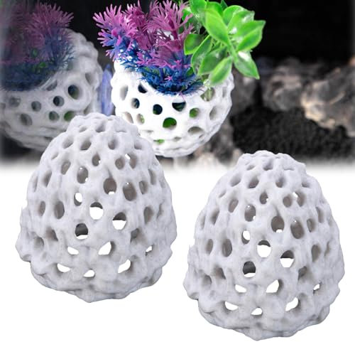2 Stück Aquarium Höhle Deko, Garnelenhaus Aquarium, Garnelenhaus Aquarium Versteck, Simulation Poröser Korallenstein Cave Dekoration, Multifunktionale Aquarium Ornamente Für Aquarium 7*8CM