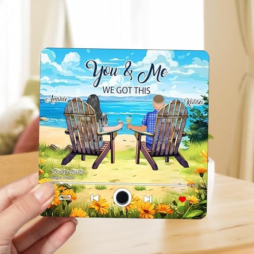 Personalised Couple Portrait Music Fridge Magnets Custom Name Built-In Music Player You And Me We Got This Memory Music Refrigerator Magnet Gifts For Music Lovers Family Birthday (style 30)