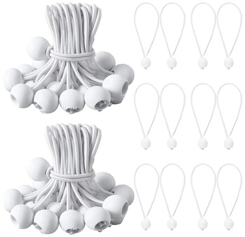Tenditori per teloni con palla, 50 pezzi, elastici con sfera, in gomma, per tendaggi con sfera da 15 cm, passanti in gomma per tenda (bianco)