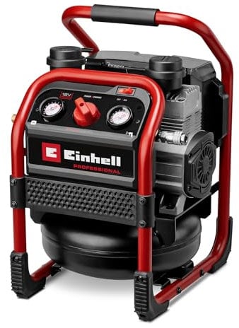 Einhell Professional Compresor con batería SILENZZO 18/160 Power X-Change (18 V, máx. 8 bar, depósito de 6 l, potencia de aspiración 160 l/min, manómetro, sin aceite, silencioso, sin batería)