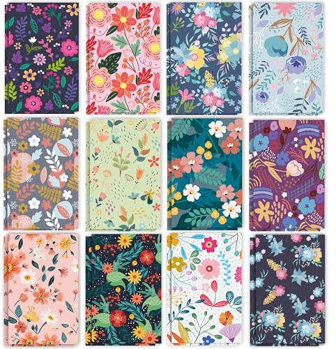 24 Pcs Floral Notebook - Mini Colorful Flower Notepad Bulk with 12 Floral Designs (Daisy, Rose, Vine) & Lined Pages,3.15x4.92 Inches for Gift Exchange,Party Favors,Daily Notes,Inspirational Journaling