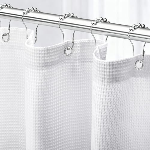 Hoisy Duschvorhang Waffelmuster Duschvorhang 80x200 Wasserdicht Waschbar Gewicht mit Metall Duschvorhangringe Stoff Textil