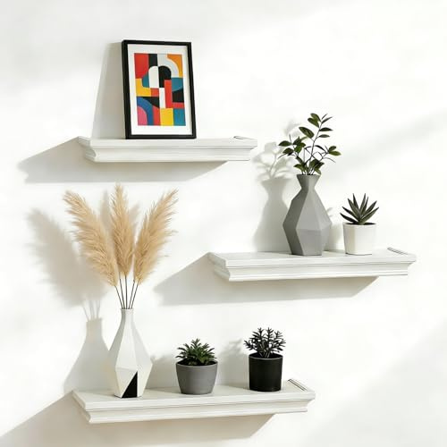 JUJOYBD Wandregal Schmal 3er Set, Schweberegale aus MDF-Holz, 30/36/42 cm x 10 cm Tief, Weiße Dekorative Bilderleiste Hängeregale für Wohnzimmer, Küche und Bad