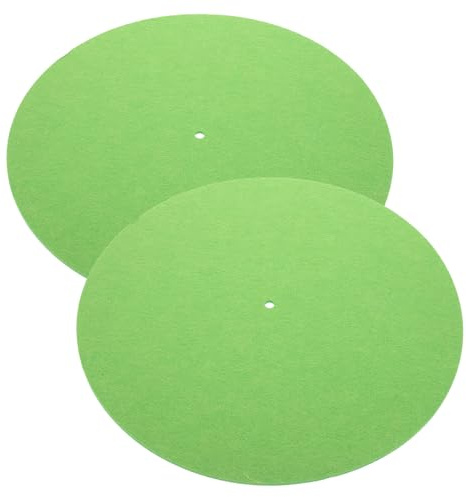 PAMINGONO 2 Stück Filz Plattenspielermatte Grün Stabile Rutschfeste Schallplattenunterlage aus Filz als Ersatzpad für Plattenspieler Zubehör