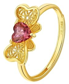 Verlobungsring Damen Gold 375, Verlobungsringe Rot Turmalin 0.4 Karat Schmetterling Hochzeitsringe 9K Gelbgold Größe 54 (17.2)