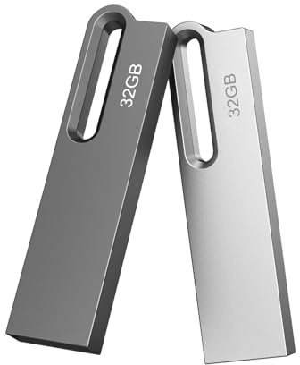32Go Clé USB 3.0 Lot de 2 Clef USB Métal Imperméable Flash Drive Clés USB 32 Go pour PC, Ordinateur Portable, Stockage de Données,(2X32Go Argenté Noir)