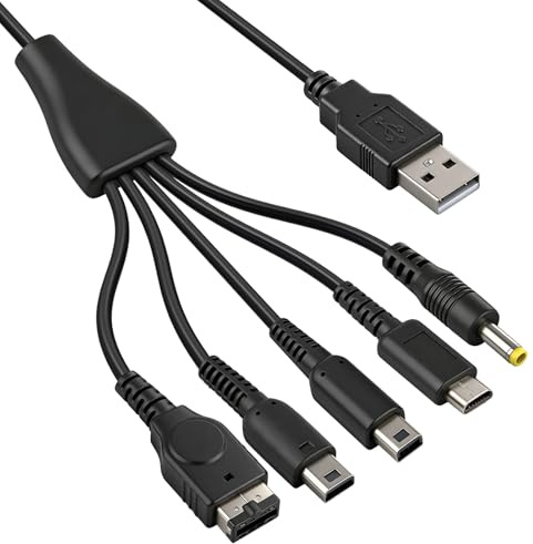 Dewlawn 1.2m Cable de Cargador Consolas USB 5 en 1 pour DS Lite/NDS Wii | Consolas Cargador Rápido Compatible con 3DS XL/3DS/2DS/DSi XL/Wii U/SP (GBA SP)/1000 2000 3000