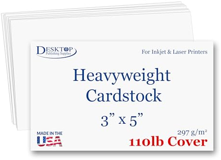 Extra Thick 3 x 5 Single Flat Cards - 110lb Cover (298gsm) White Cardstock - 100 Pack - Inkjet Laser Printer Compatible - Index Cards Postcards Flash Cards Recipe Cards Note Cards Invitations RSVP