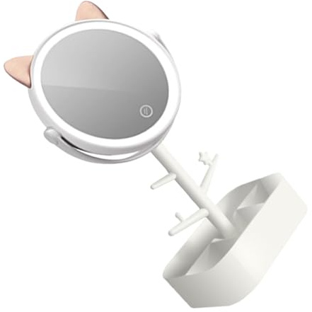 Ciieeo Miroir de Maquillage LED avec Fonction de Rangement, Lampe de Table en Plastique et Verre Blanc, Atténuation Intelligente pour Salle de Bain et Chambre à Coucher, Batterie 500mah