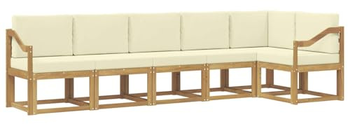 vidaXL Outdoor-Sofagarnitur mit Kissen 6 pcs Weiß und Creme Polyester, Garten, modernes, wetterfestes Ecksofa, Sitzgelegenheit für draußen, Terrassenmöbel, entspannendes Set
