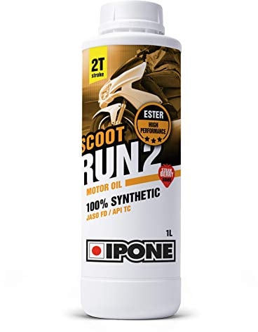 IPONE - Huile Scooter 2 Temps Scoot Run 2 - 100% Synthétique - Haute Qualité - Formulation Anti-Fumée - Senteur Fraise - 1 Litre