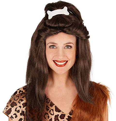 tectake dressforfun Frauenperücke Steinzeit Knochen | Tolle, voluminöse Haarpracht | Lustiger Stoff-Knochen als Zopf integriert