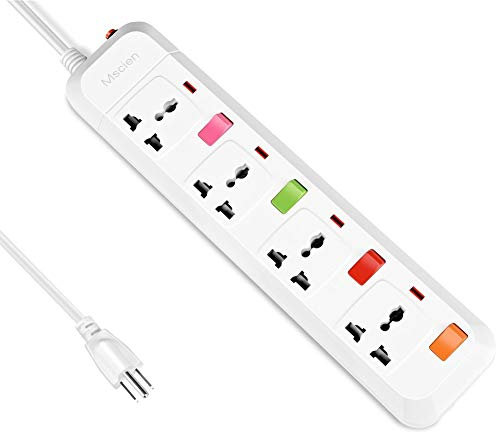 MS ASDF26 UK to USA Travel Extension Lead 4 Way Power Strip Universal Socket Plug With 1.8M Power Cord-White
