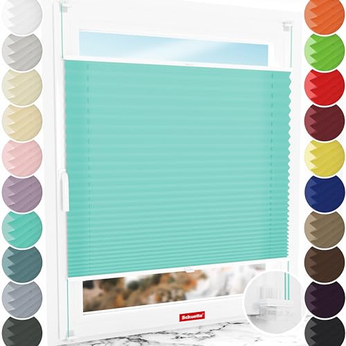 Schuette® Plissee ohne Bohren ● Premium Kollektion: Blue Ocean (Türkis) ● 80x100cm (Breite x Höhe) ● Suprafix Faltrollo Klemmfix 2.0 Rollo ● 60 Sekunden Plisseerollo Montage inkl. Video