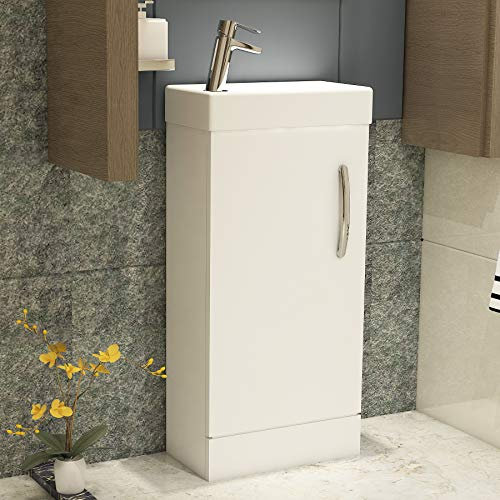 Modern Bathroom Vanity Unit 400mm 1-Door Floor Standing Storage Cabinet Basin Sink Gloss White Cloakroom